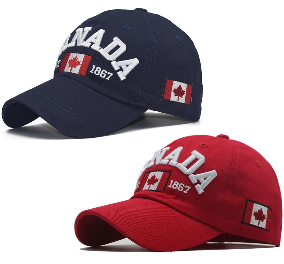 Canada Maple Leaf Embroidered Baseball Cap, Navy Blue & Red