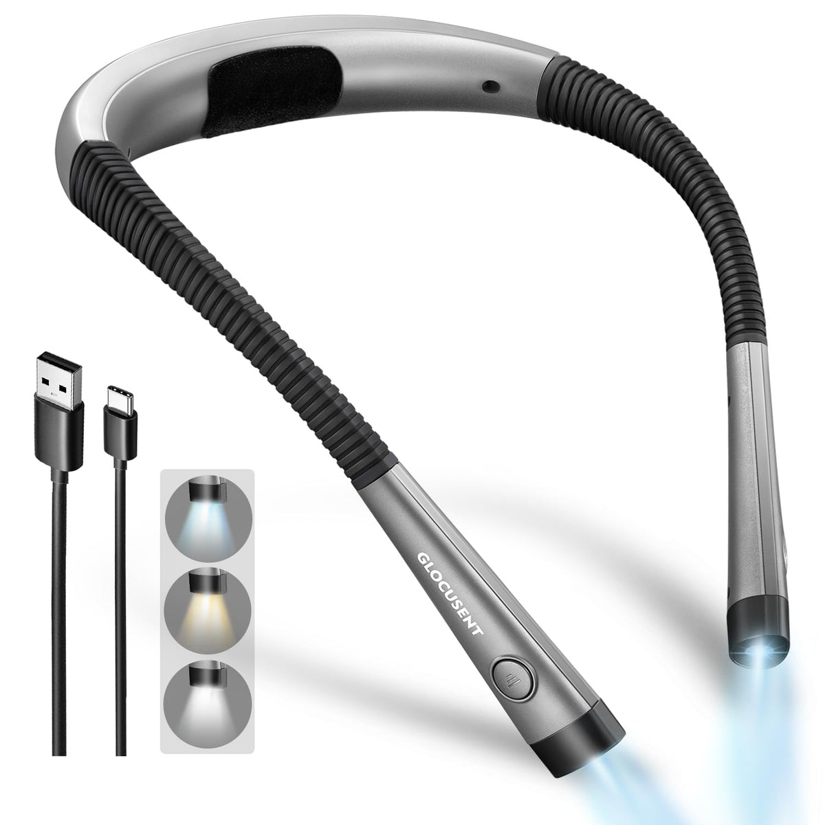 Glocusent Rechargeable Neck Book Light, 3 Colour Temperatures