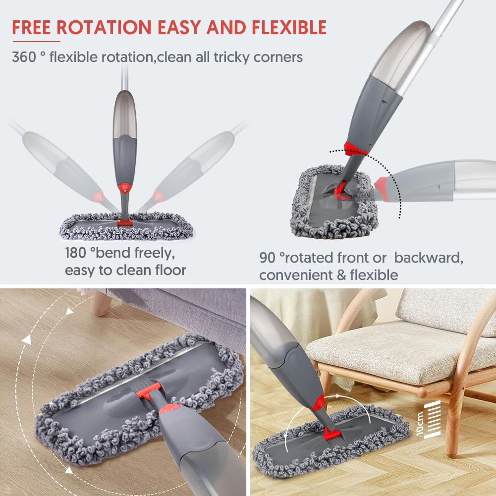 Domi-Patrol Spray Mop with 3 Washable Pads, Gray