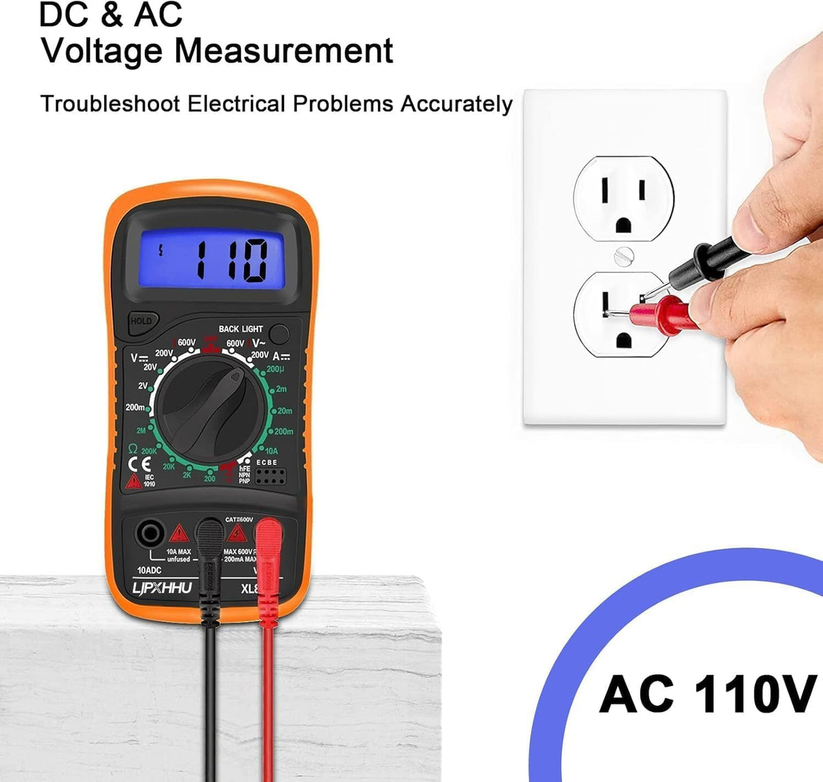 Digital Multimeter with Test Leads & Backlit LCD