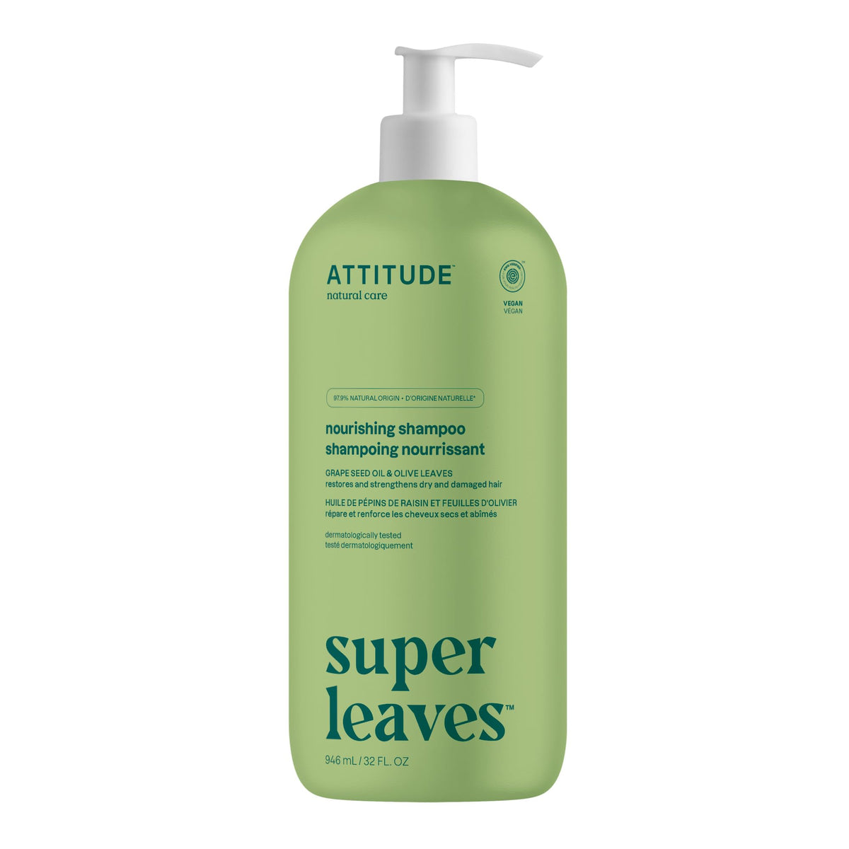ATTITUDE Nourishing Shampoo, Grapeseed Oil & Olive Leaves, 946 ml