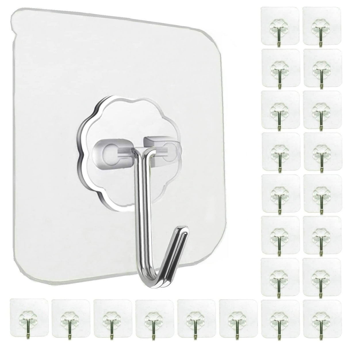 Jwxstore Clear Self-Adhesive Wall Hooks, 24-Pack
