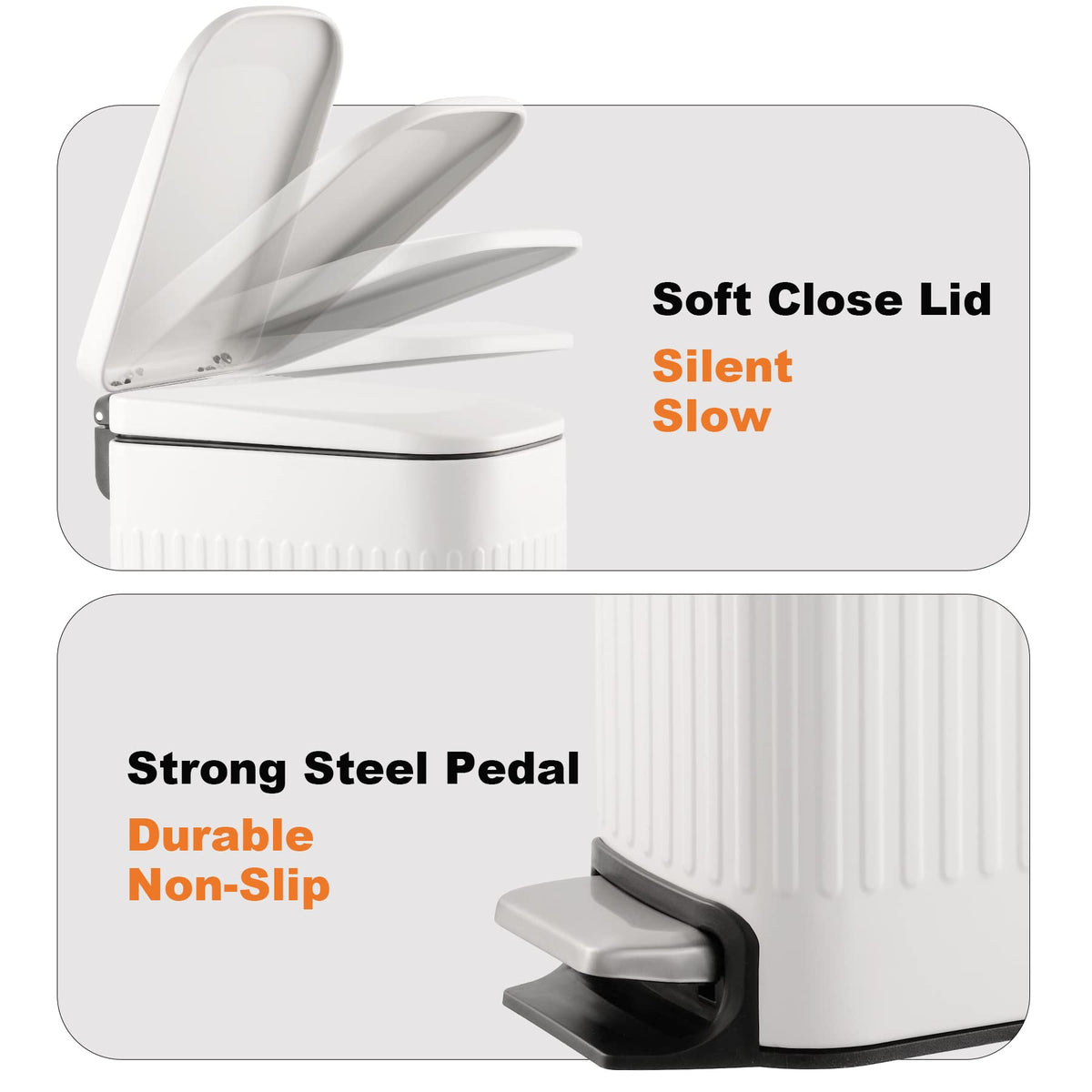 TrashAid Slim Bathroom Trash Can with Soft Close Lid, 6 Liter, White