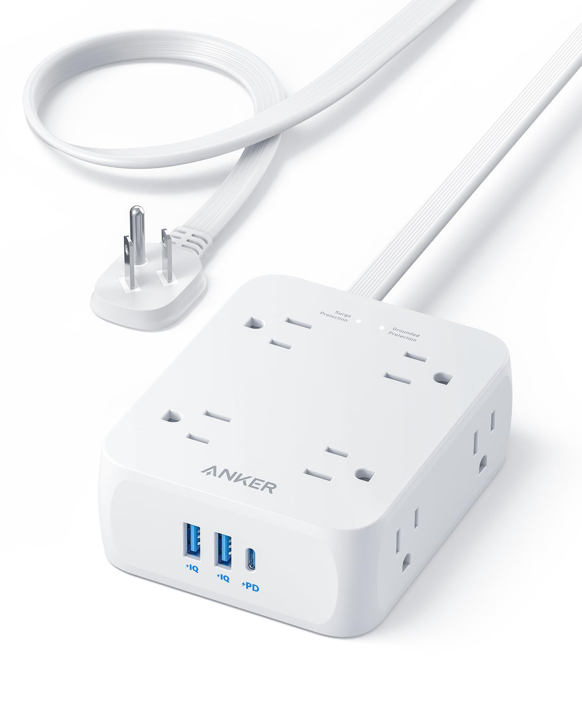 Anker Surge Protector Power Strip, 2000J, 5 ft, 8 Outlets, White