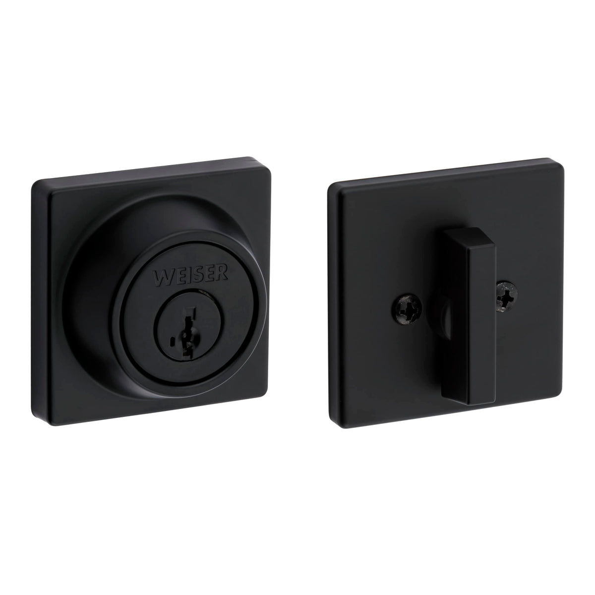 Weiser Elements Matte Black Square Deadbolt Lock, Grade 3