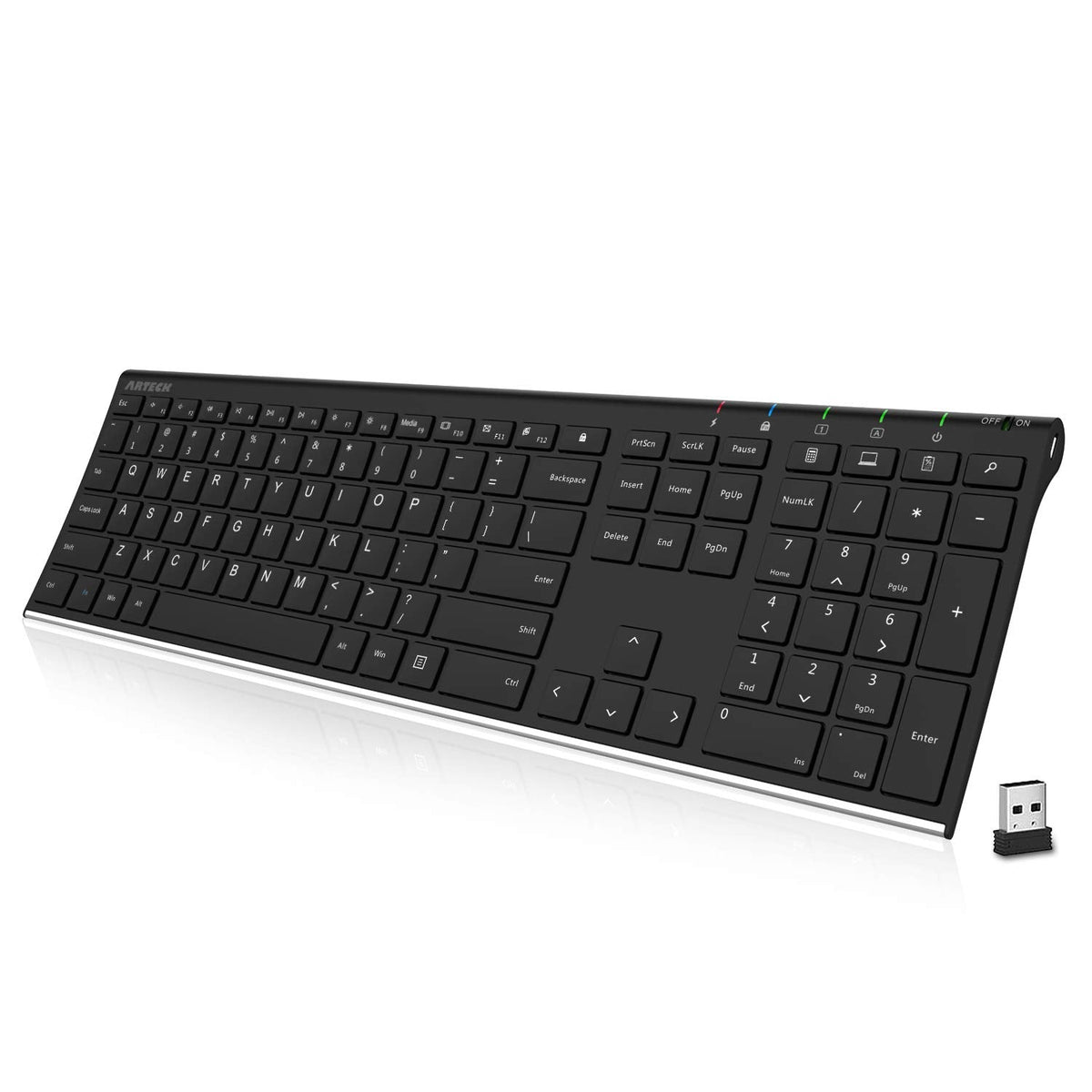 Arteck 2.4G Wireless Slim Stainless Steel Keyboard with Numeric Keypad