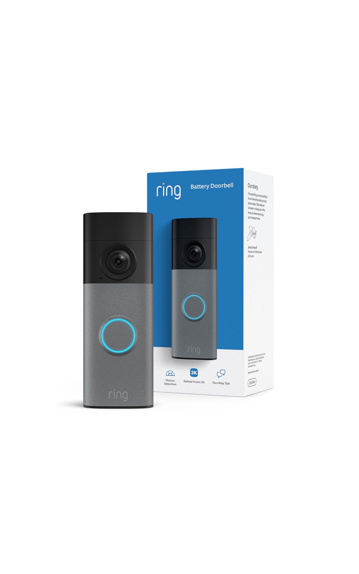 Ring Battery Doorbell, Retinal 2K, Speckled Gray