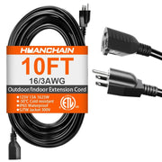 HUANCHAIN Indoor/Outdoor Extension Cord, 10 ft, 16/3, Black