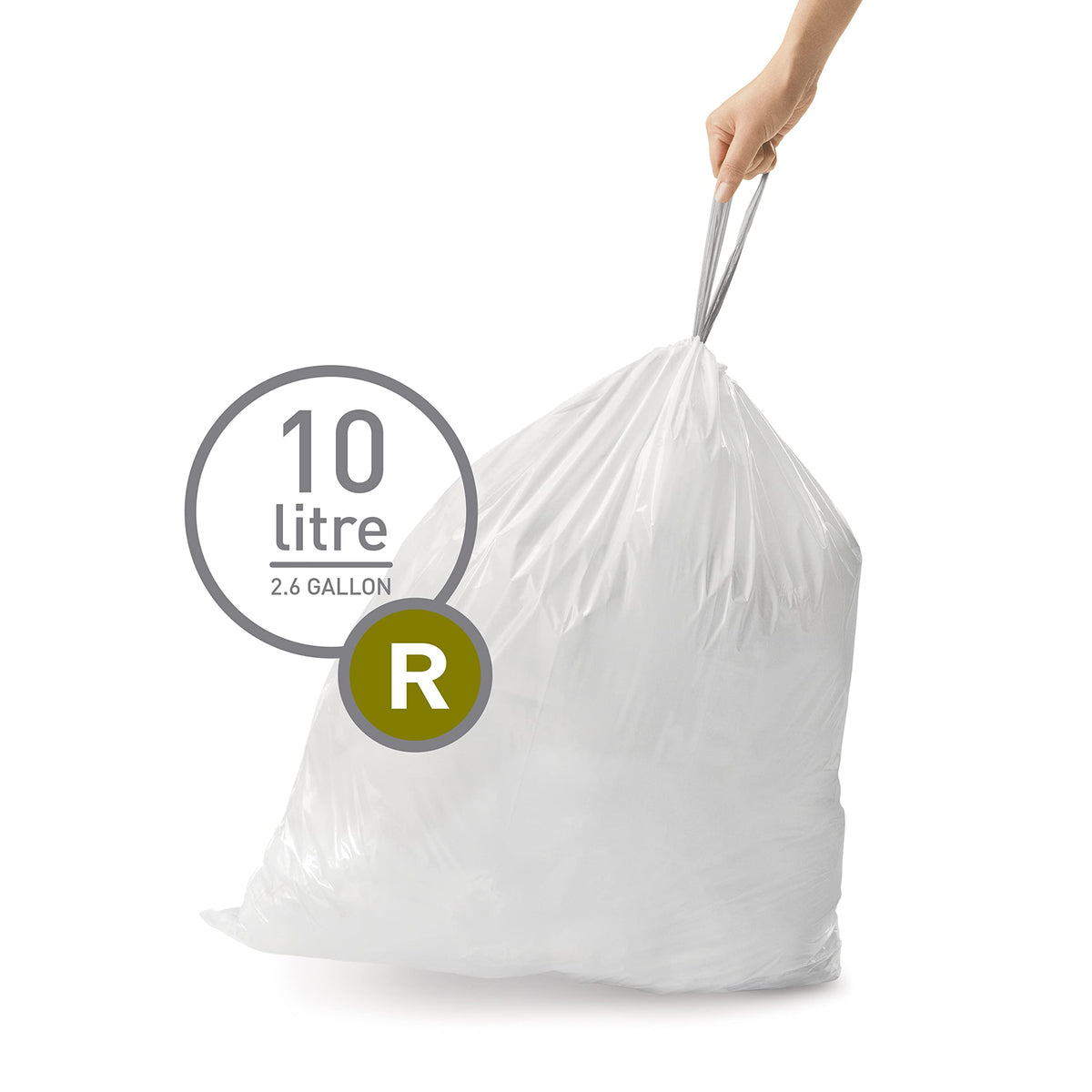 simplehuman Code R Custom Fit Trash Bags, 10 L/2.6 Gallons, 60 Count