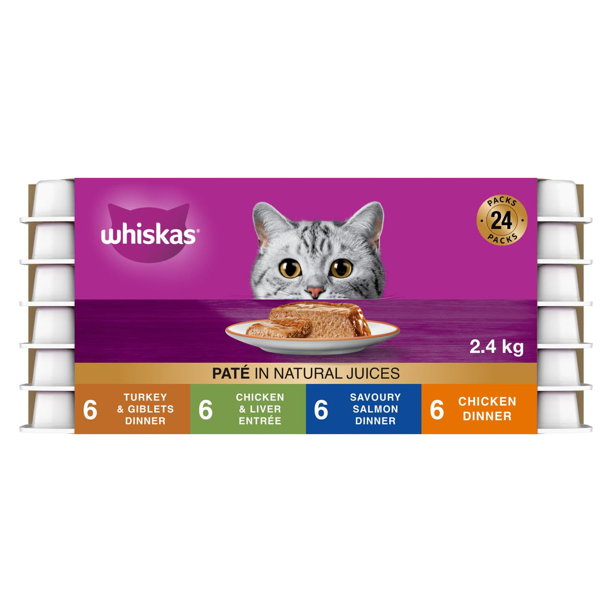 WHISKAS Salmon & Poultry Selections Pate Wet Cat Food, 24 x 100 g