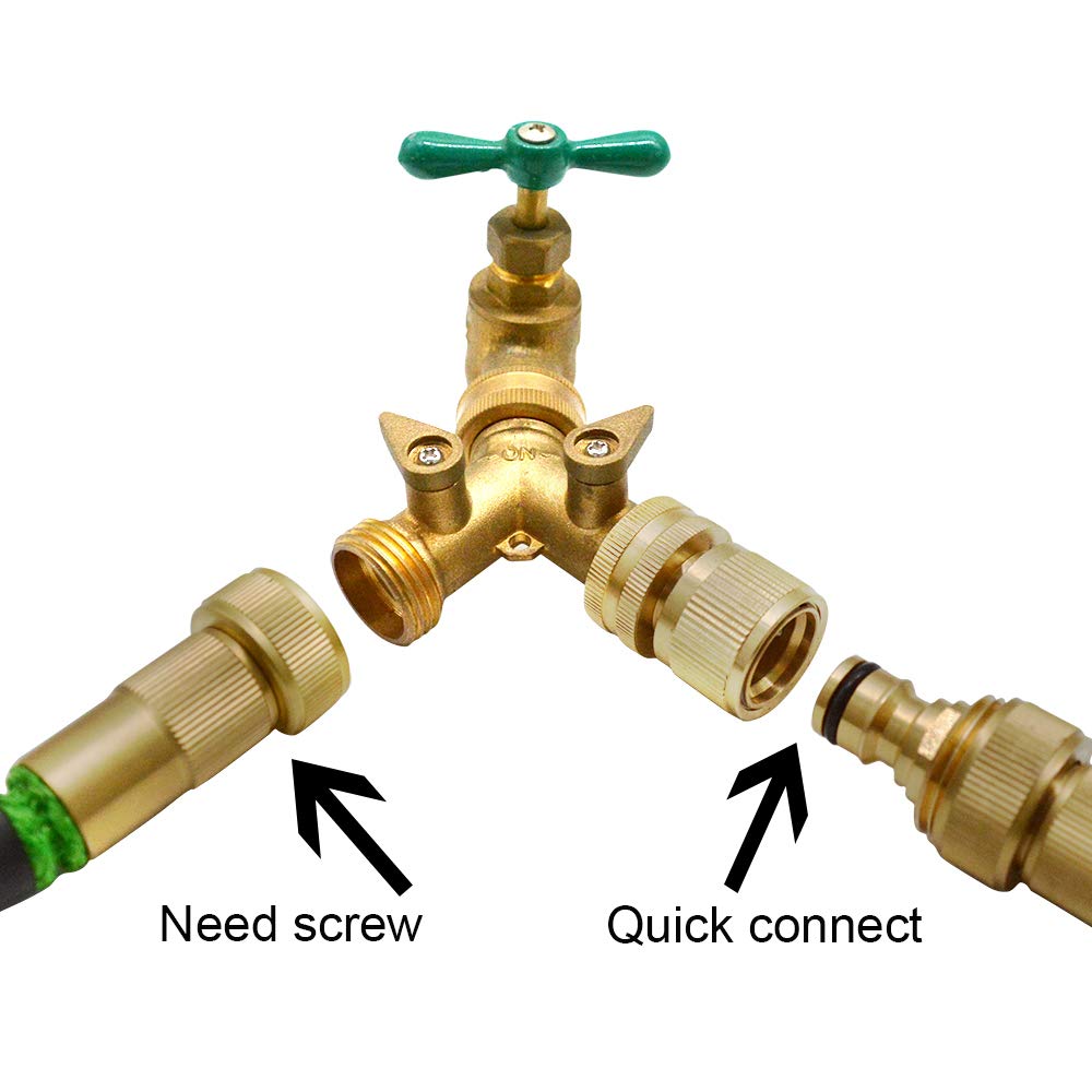 HQMPC Brass Garden Hose Quick Connectors, 3/4 Inch GHT, 2 Sets