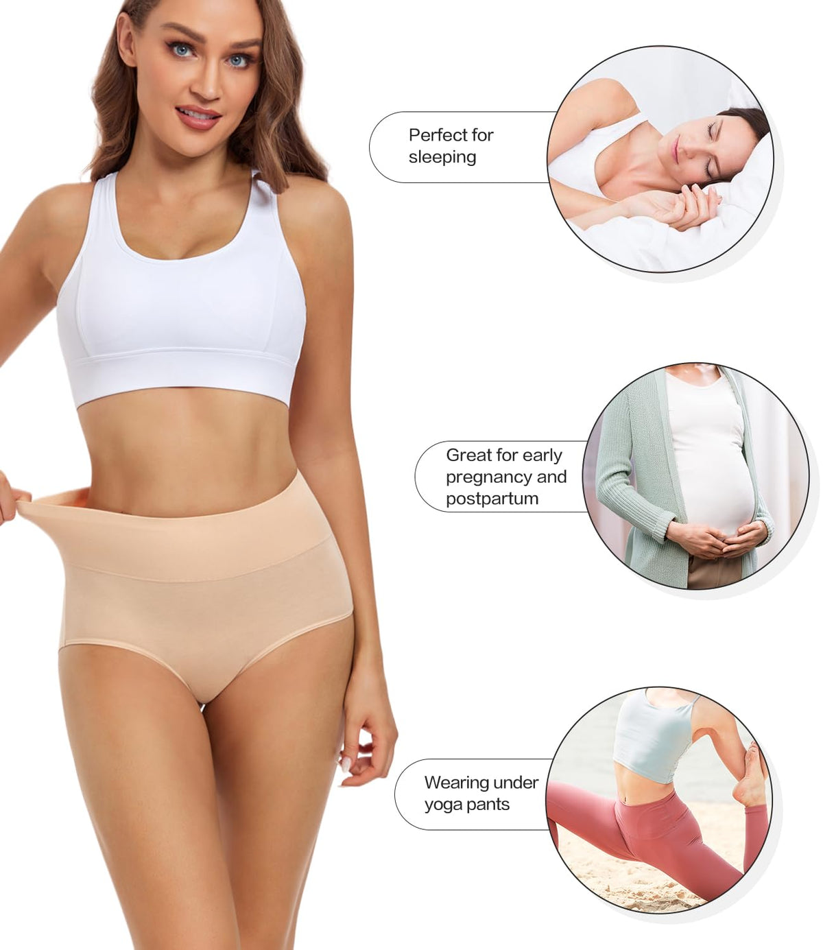 Wirarpa Women's High Waisted Cotton Briefs, 5 Pack, Beige, Large