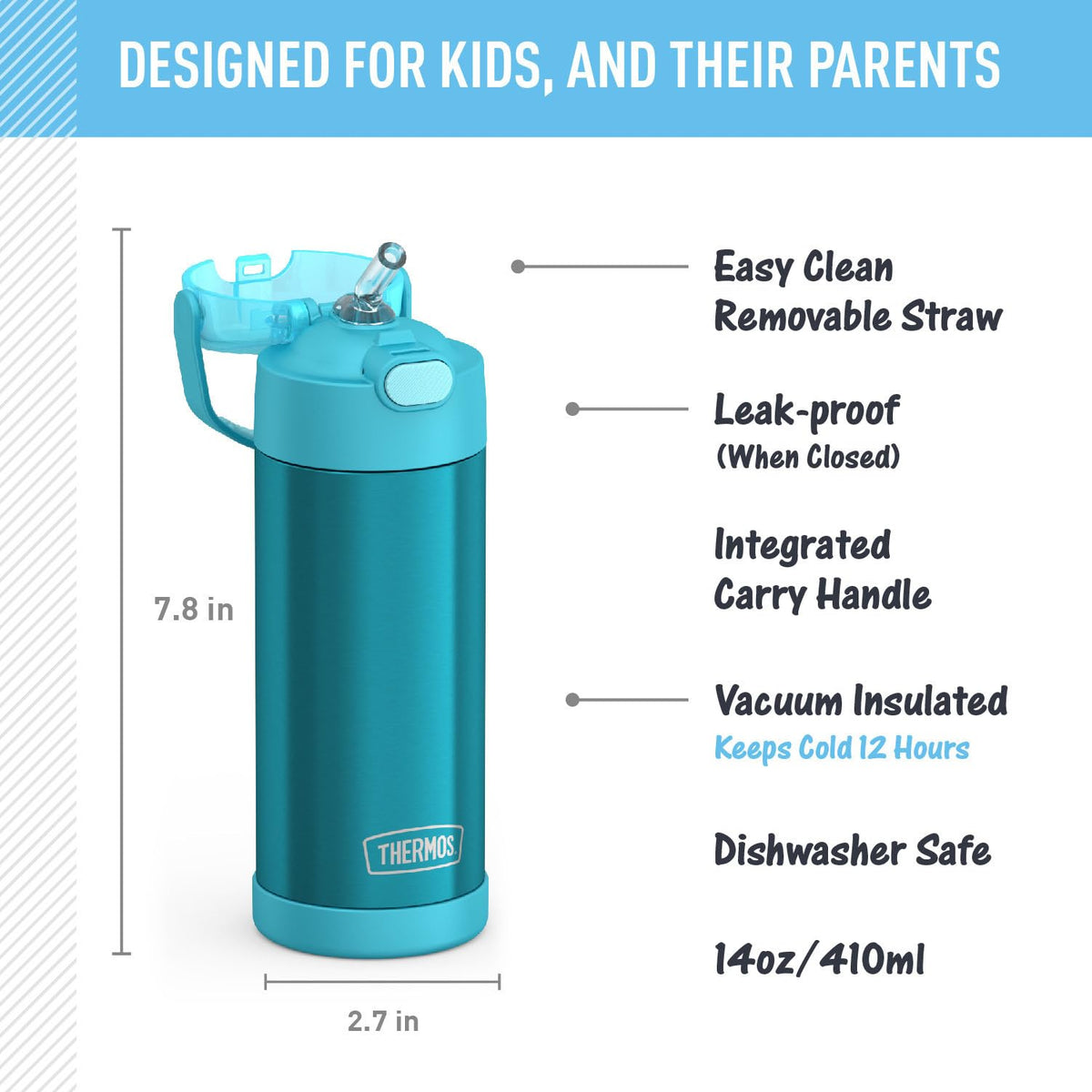 Thermos Funtainer 14 oz Vacuum Insulated Bottle, Teal