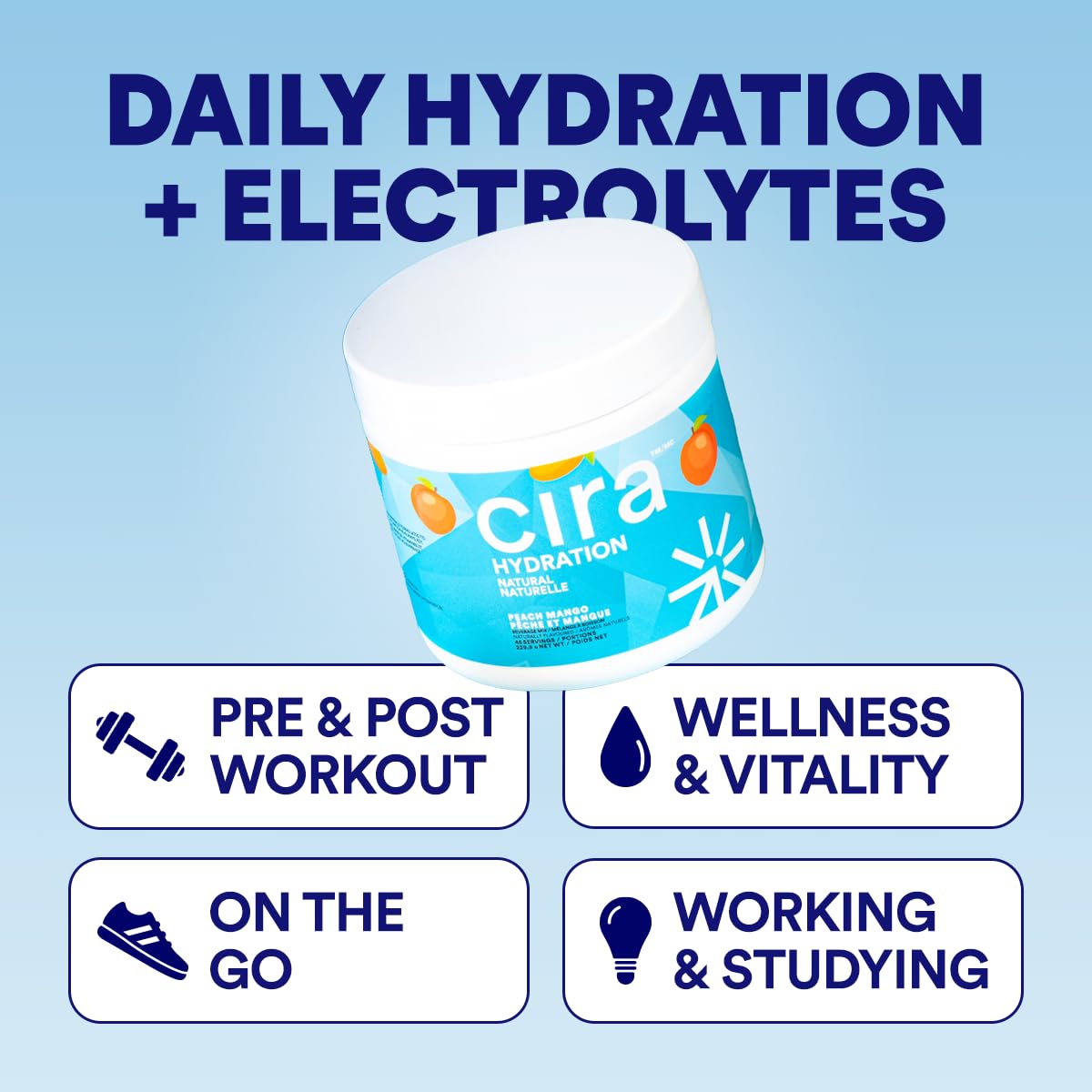 Cira Hydration Electrolyte Powder, Peach Mango, 45 Servings