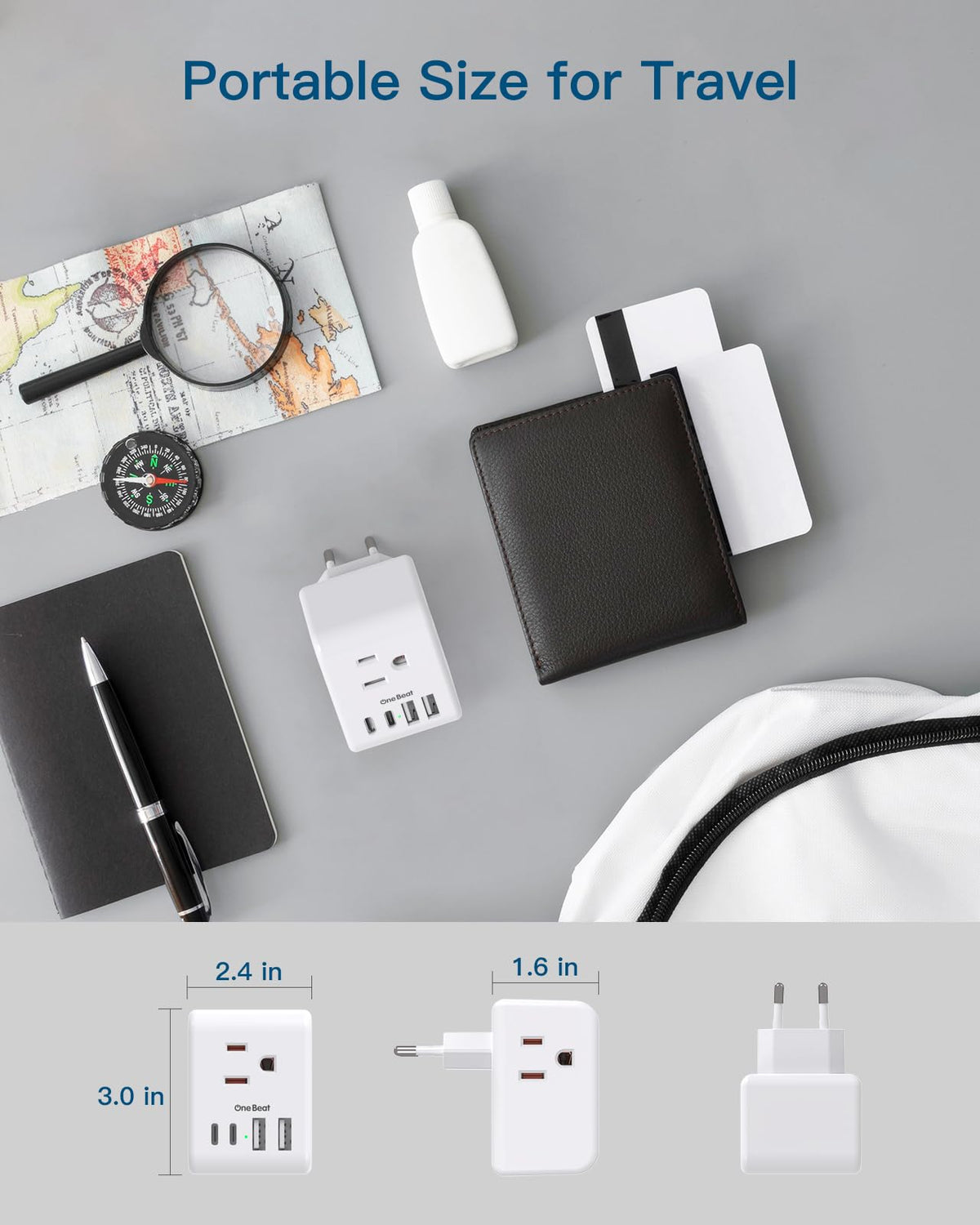 European Travel Plug Adapter, 3 Outlets, 4 USB Ports (2 USB C), 2 Pack