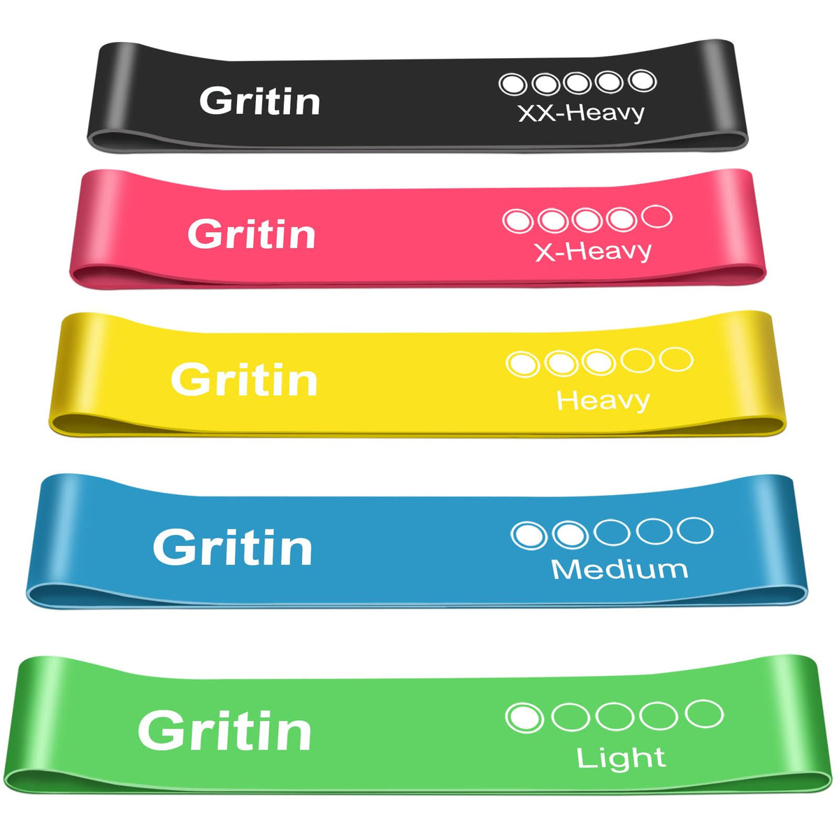 Gritin Latex Resistance Bands, Set of 5