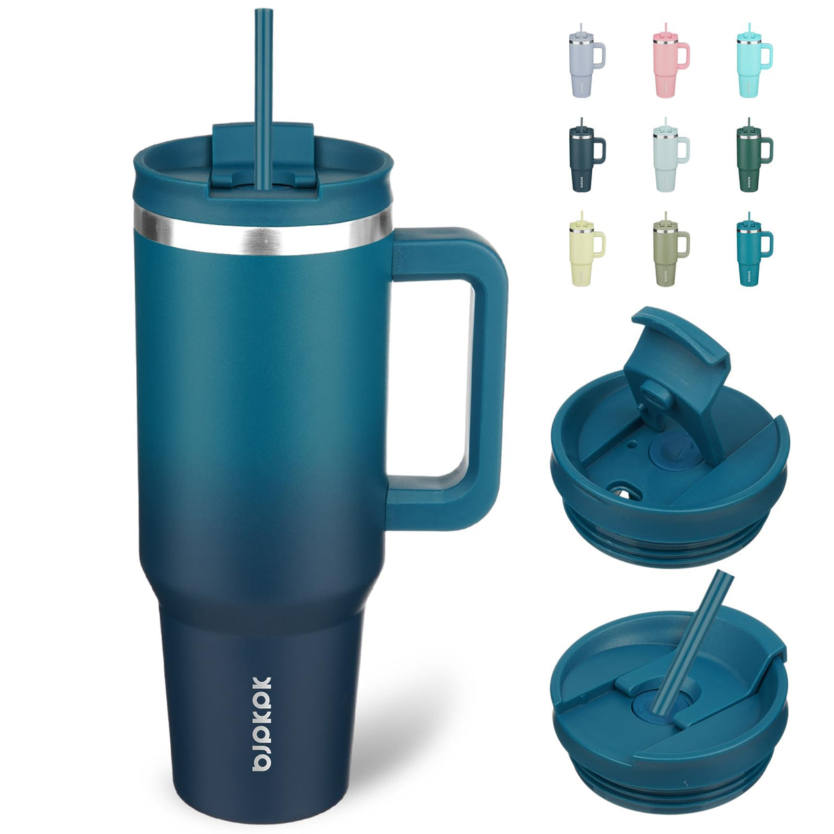 BJPKPK 40oz Insulated Tumbler with Handle and Straw, Stainless Steel