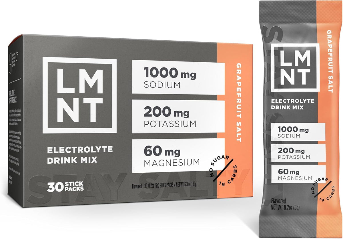 LMNT Electrolyte Drink Mix, Grapefruit Salt, 30 Stick Packs