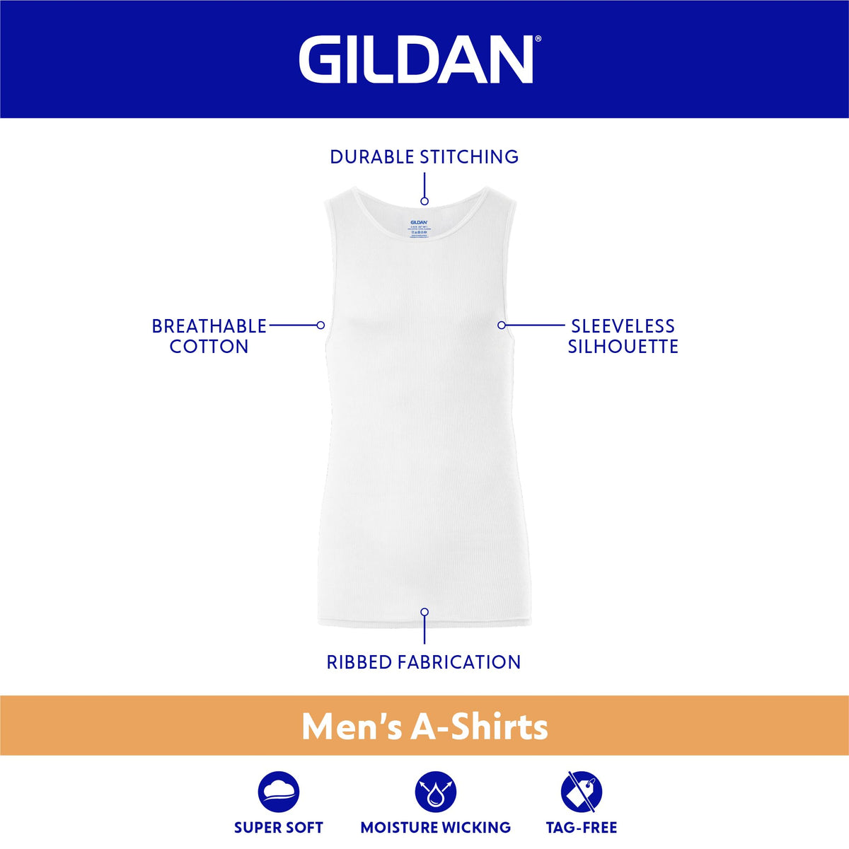 Gildan Men's A-Shirt Tanks, Black, Large, 6 Pack