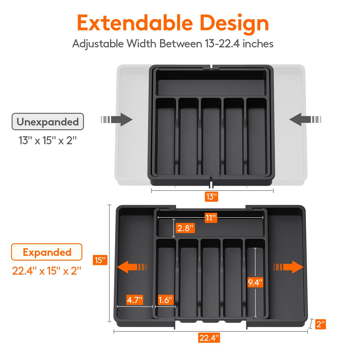 Lifewit Expandable Cutlery Drawer Organizer, Black