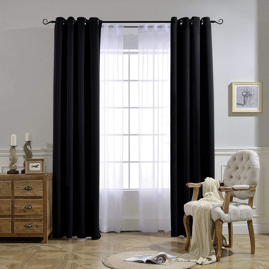NICETOWN Blackout Grommet Curtains, 52 x 84 in, Black, 2 Panels