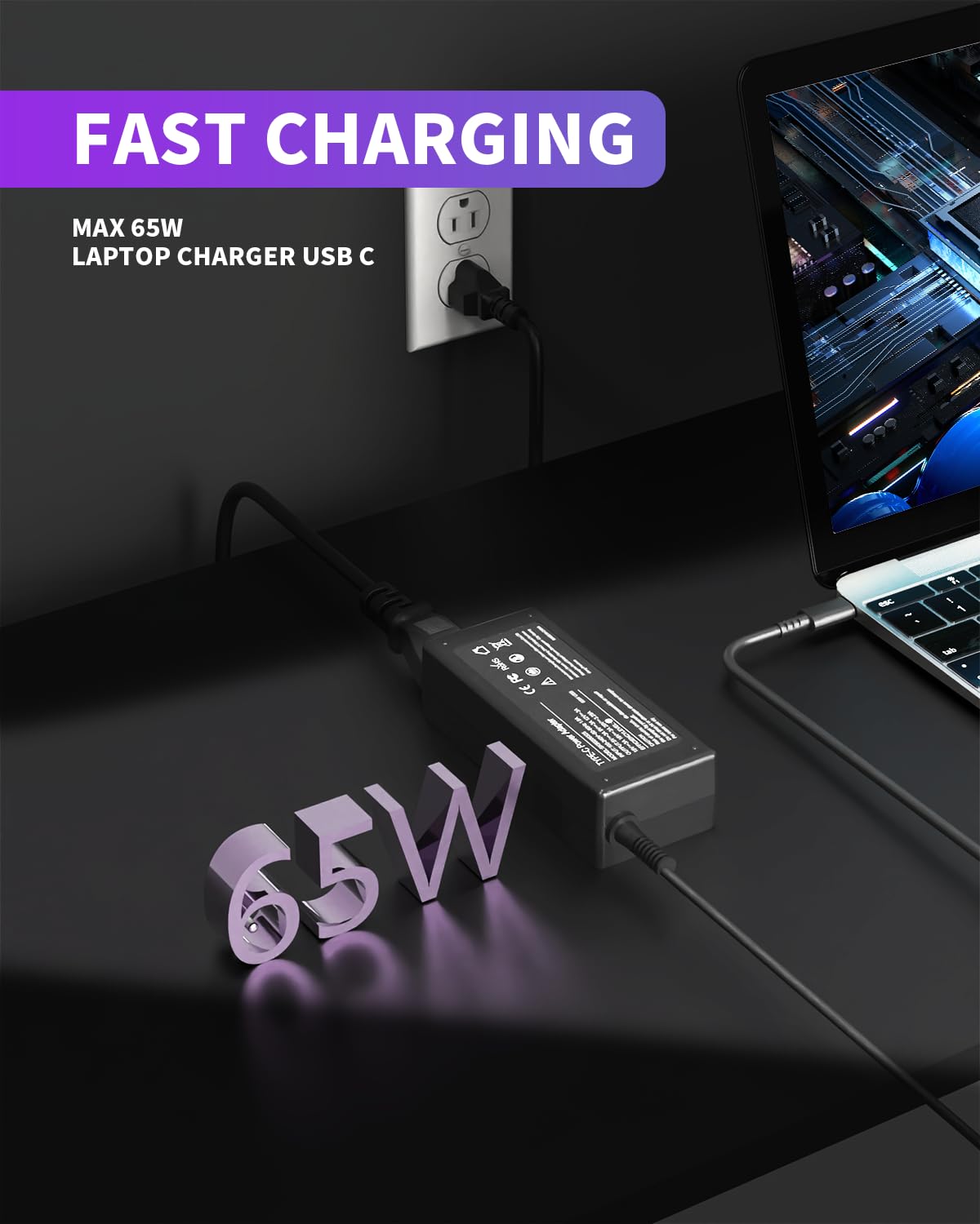 GDTOWD 65W USB C Laptop Charger for Lenovo, Dell, HP