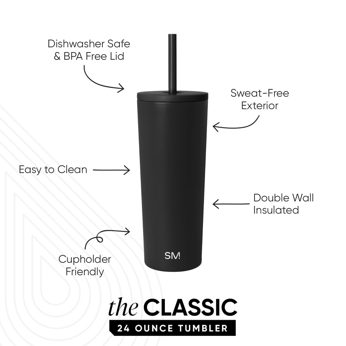 Simple Modern Iced Coffee Tumbler, Insulated, 24oz, Black