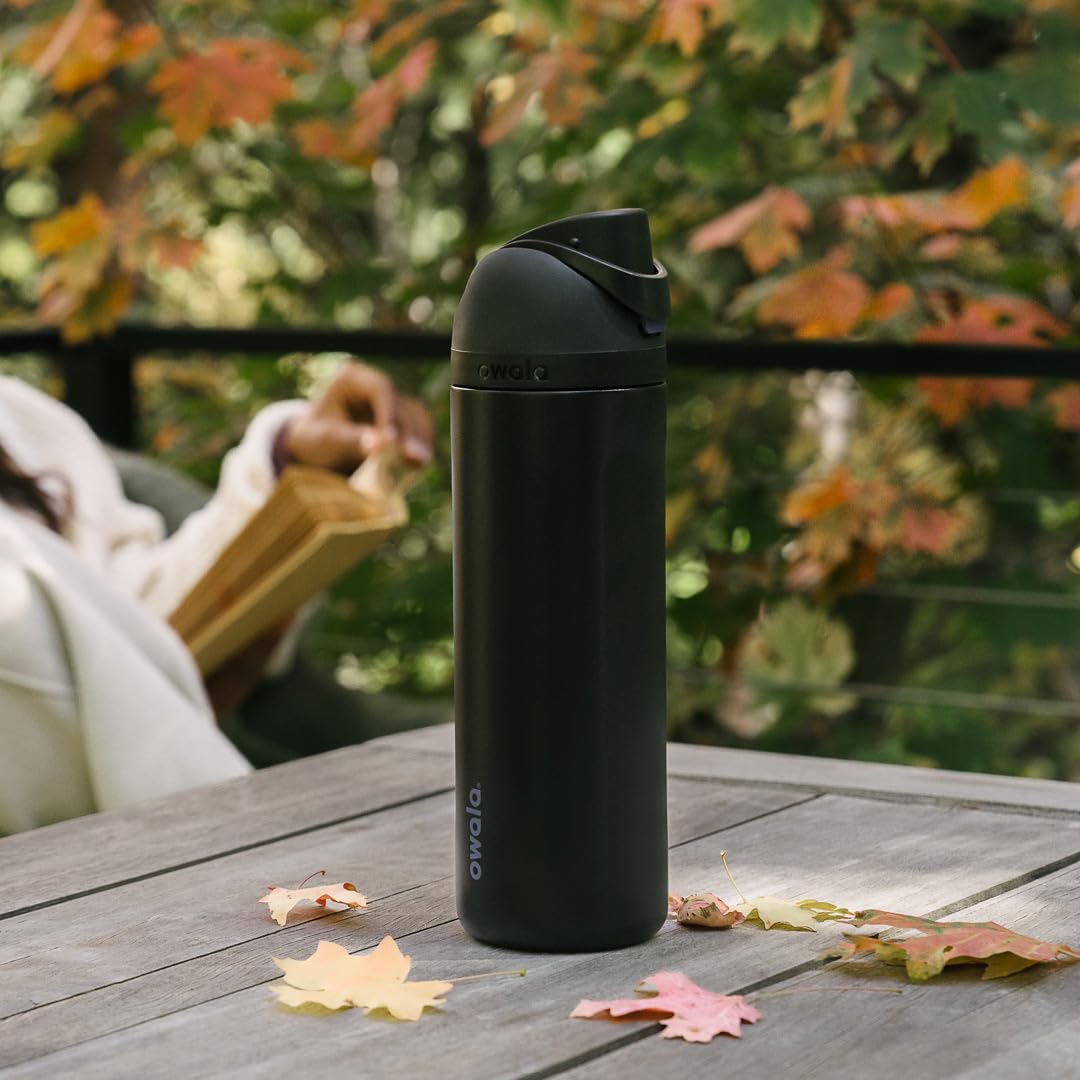Owala FreeSip Stainless Steel Water Bottle, 32 oz, Very Very Dark