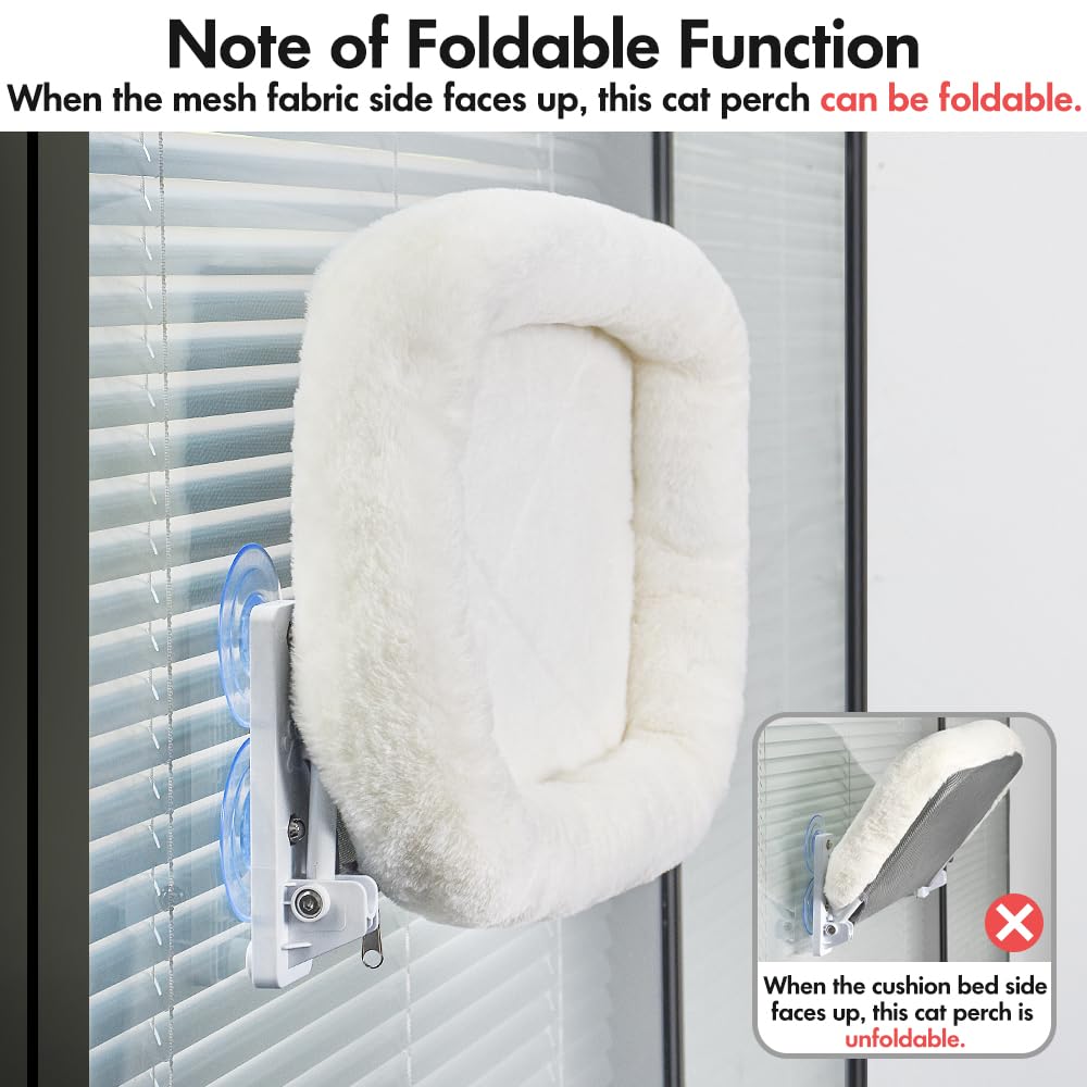 AMOSIJOY Cordless Cat Window Perch with Suction Cups, White