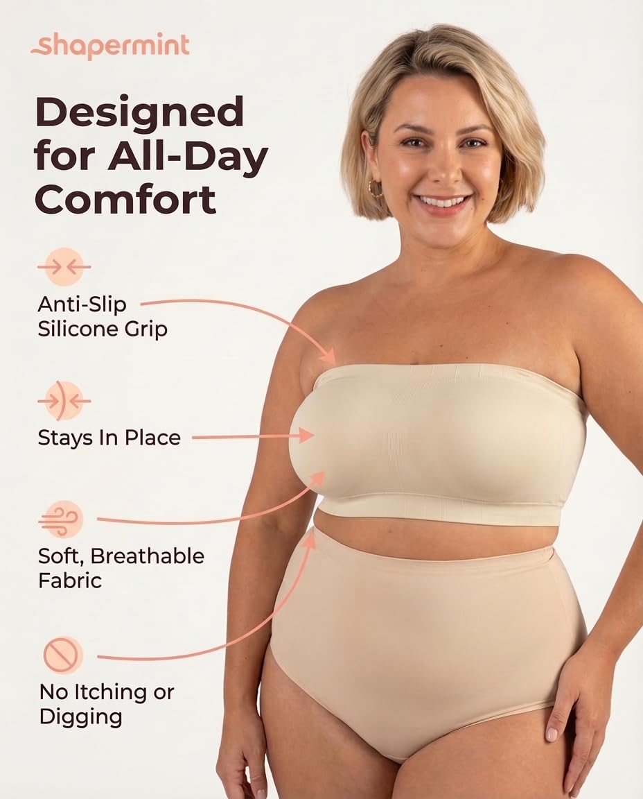 Shapermint Convertible Strapless Bandeau Bra, Beige