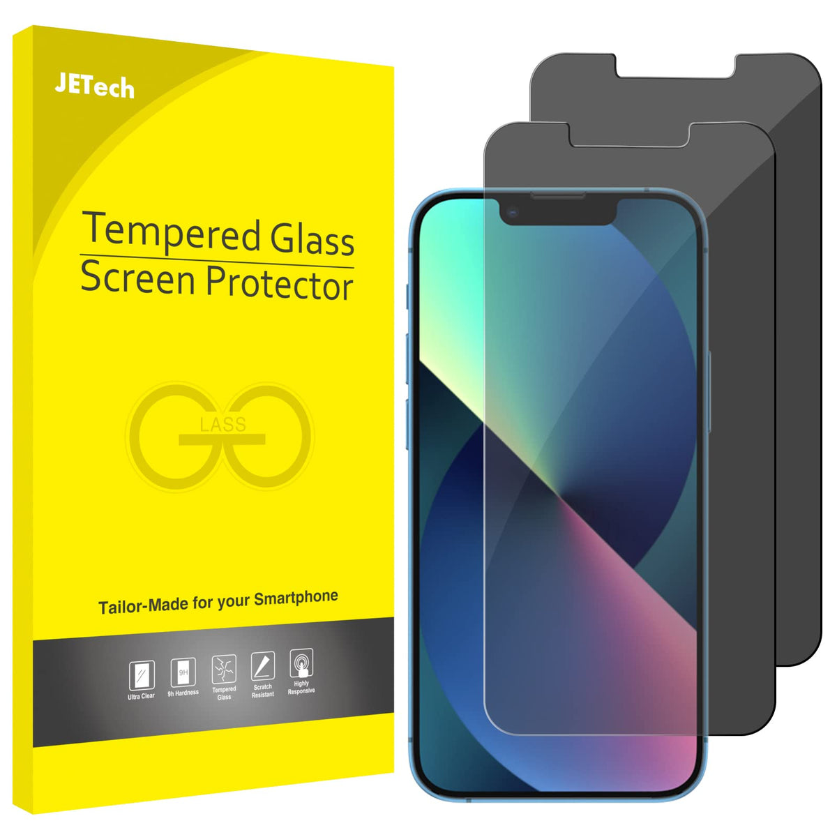 JETech Privacy Screen Protector for iPhone 16e/13, 6.1 in, 2 Pack