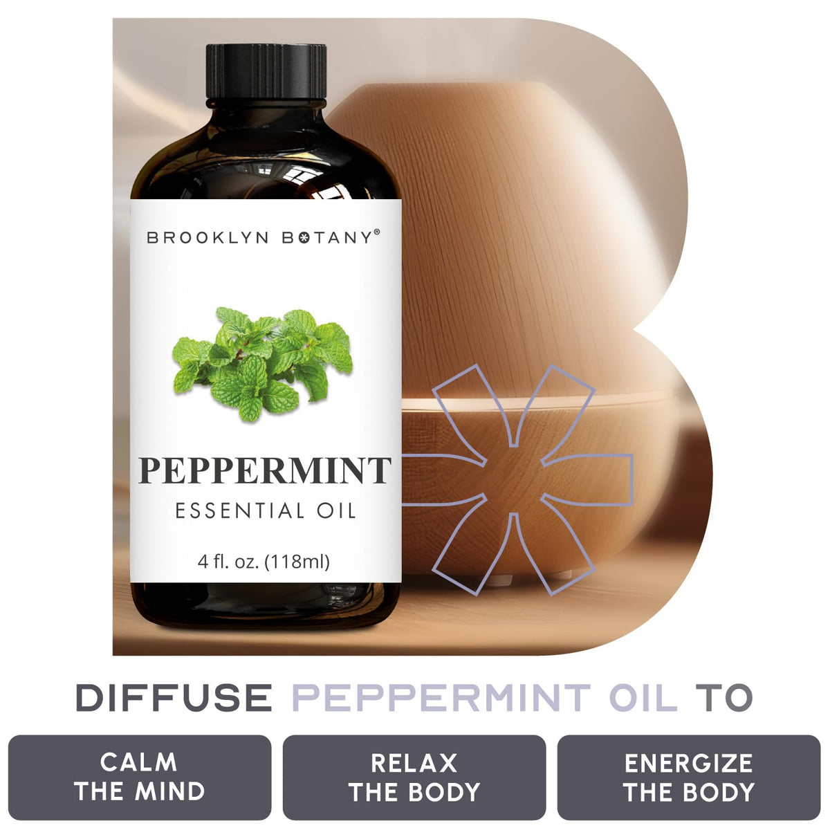 Brooklyn Botany Peppermint Essential Oil with Dropper, 118 mL