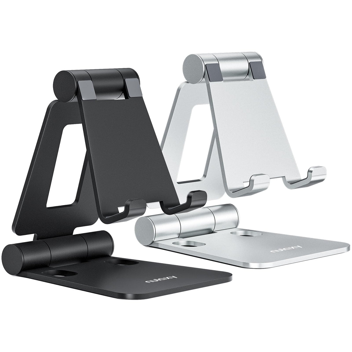 Nulaxy Dual Foldable Phone Stand for Desk, 2 Pack, Black and Silver