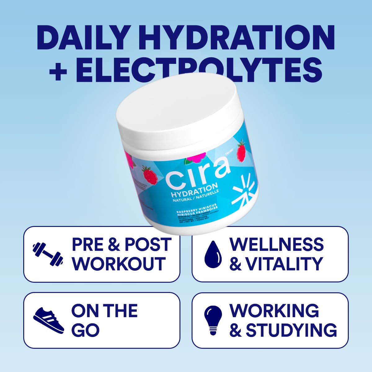 Cira Hydration Electrolyte Powder, Raspberry Hibiscus, 45 Servings
