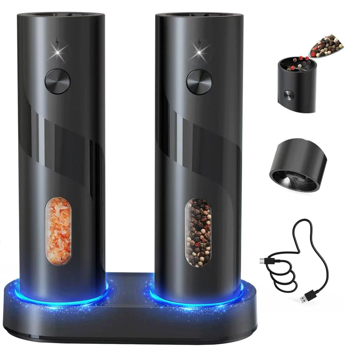 Circle Joy Electric Salt and Pepper Grinder Set, Rechargeable