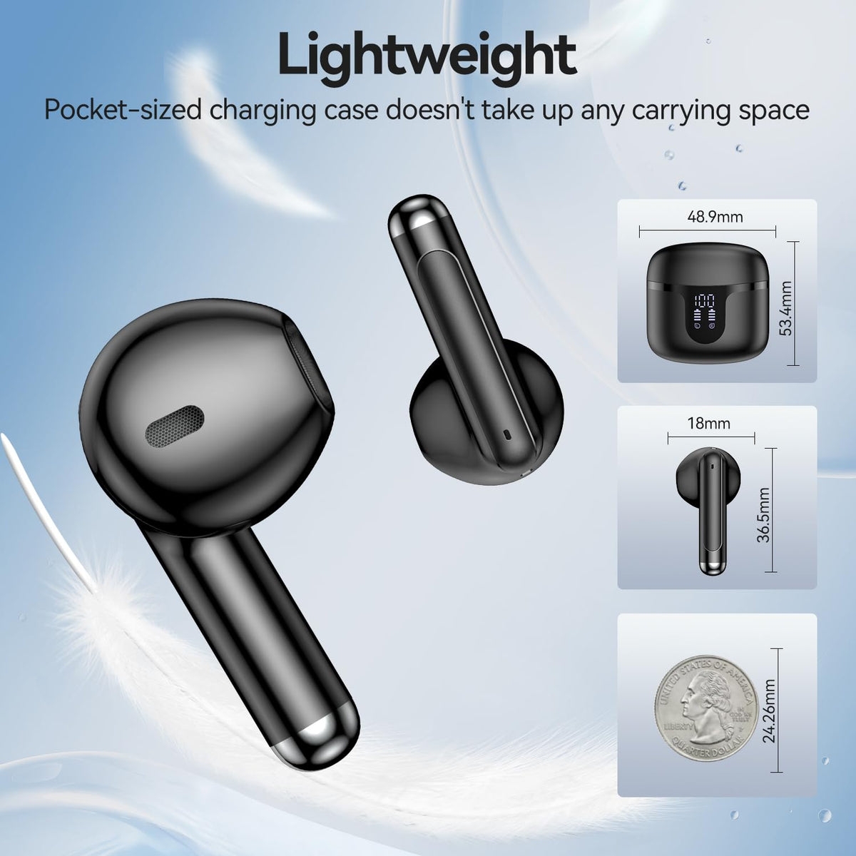 Bluetooth 5.4 Wireless Earbuds with ENC Mics, Black