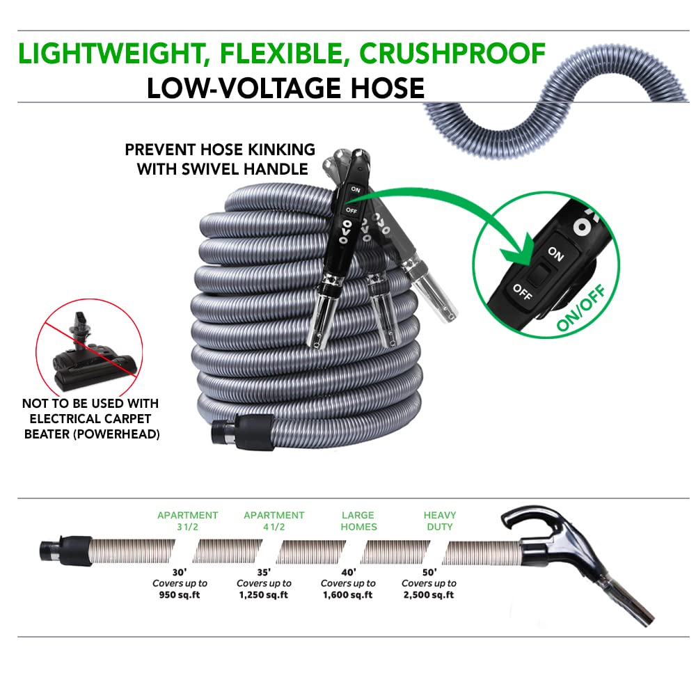 OVO Central Vacuum Standard Accessories Kit, 40 ft Low-Voltage Hose