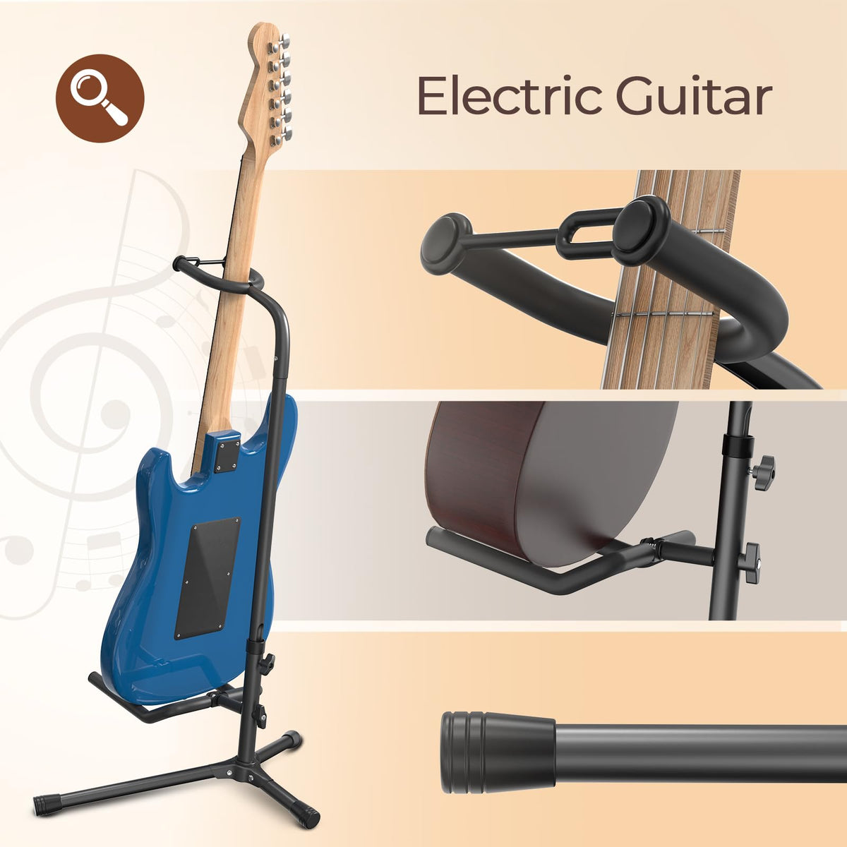 GLEAM CG-4 Folding Adjustable Guitar Stand, Black