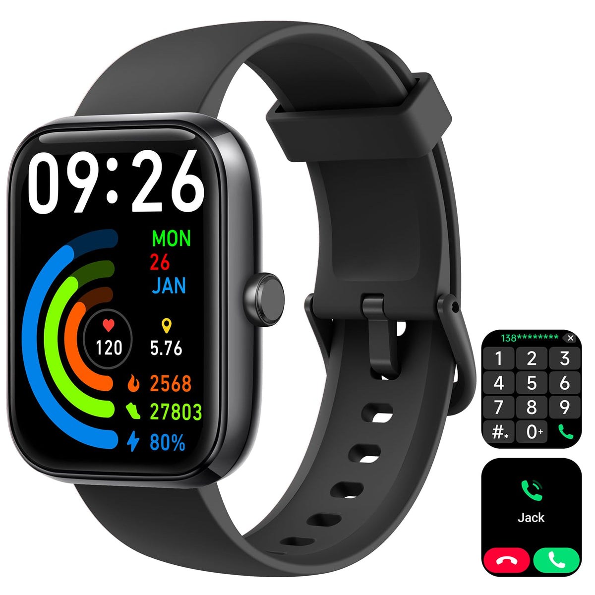 VRPEFIT 1.83-Inch Smart Watch with Calling and Alexa, Soft Black