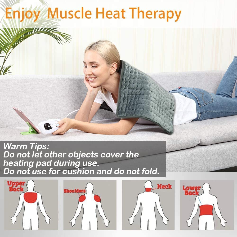 Electric Moist & Dry Heating Pad, 24" x 12", Grey Green