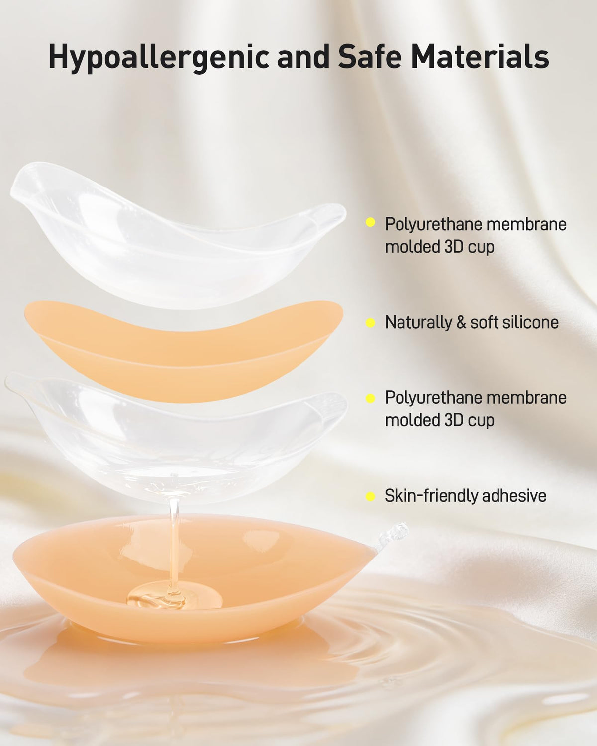 Niidor Strapless Adhesive Silicone Bra with Nipple Covers, Crème, A