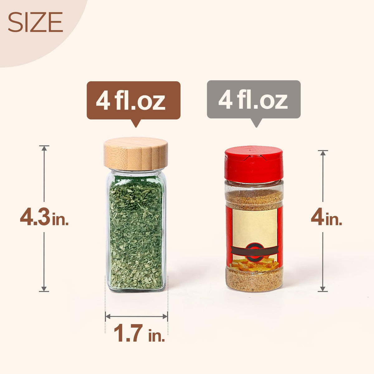 ComSaf Glass Spice Jars with Bamboo Lids, 24 Piece Set