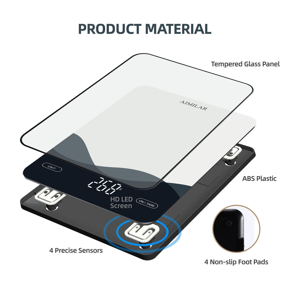 Aimilar Digital Kitchen Scale, 22 lb/10 kg, USB-C Rechargeable