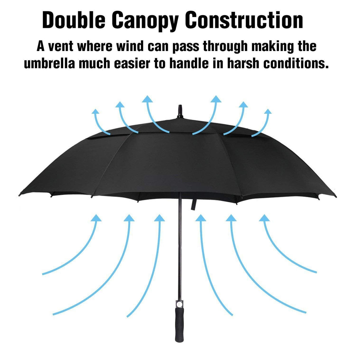 ACEIken 62" Windproof Double Canopy Golf Umbrella, Black
