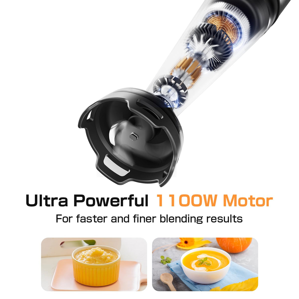 1100W 3-in-1 Stainless Steel Immersion Hand Blender Set