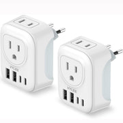 Vylee European Travel Plug Adapter, 2 Pack, 2 Outlets, 4 USB Ports