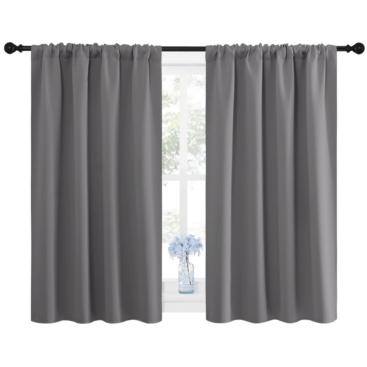 NICETOWN Blackout Kitchen Curtains, W42 x L45, Grey
