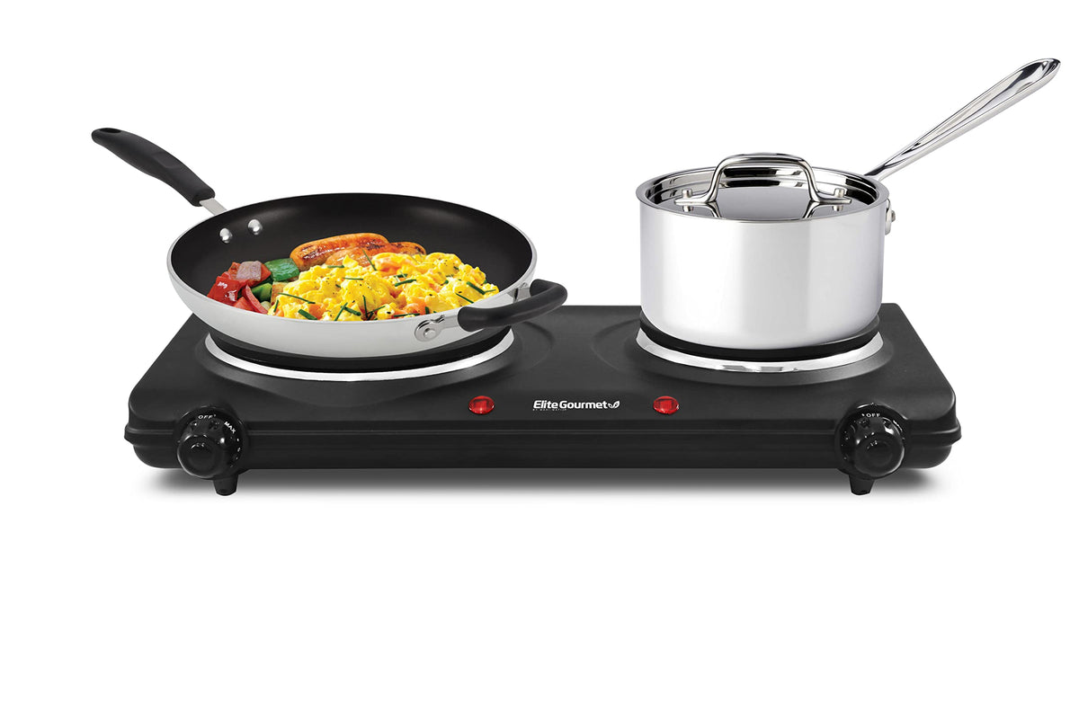 Elite Gourmet EDB-302BF Double Cast Iron Burner, 1500W, Black