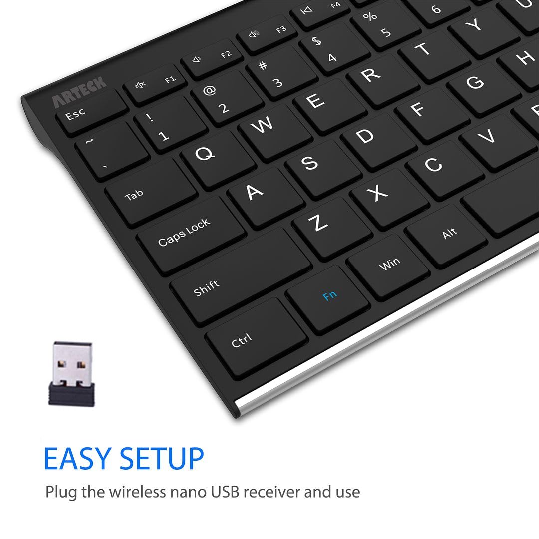 Arteck 2.4G Wireless Slim Stainless Steel Keyboard with Numeric Keypad