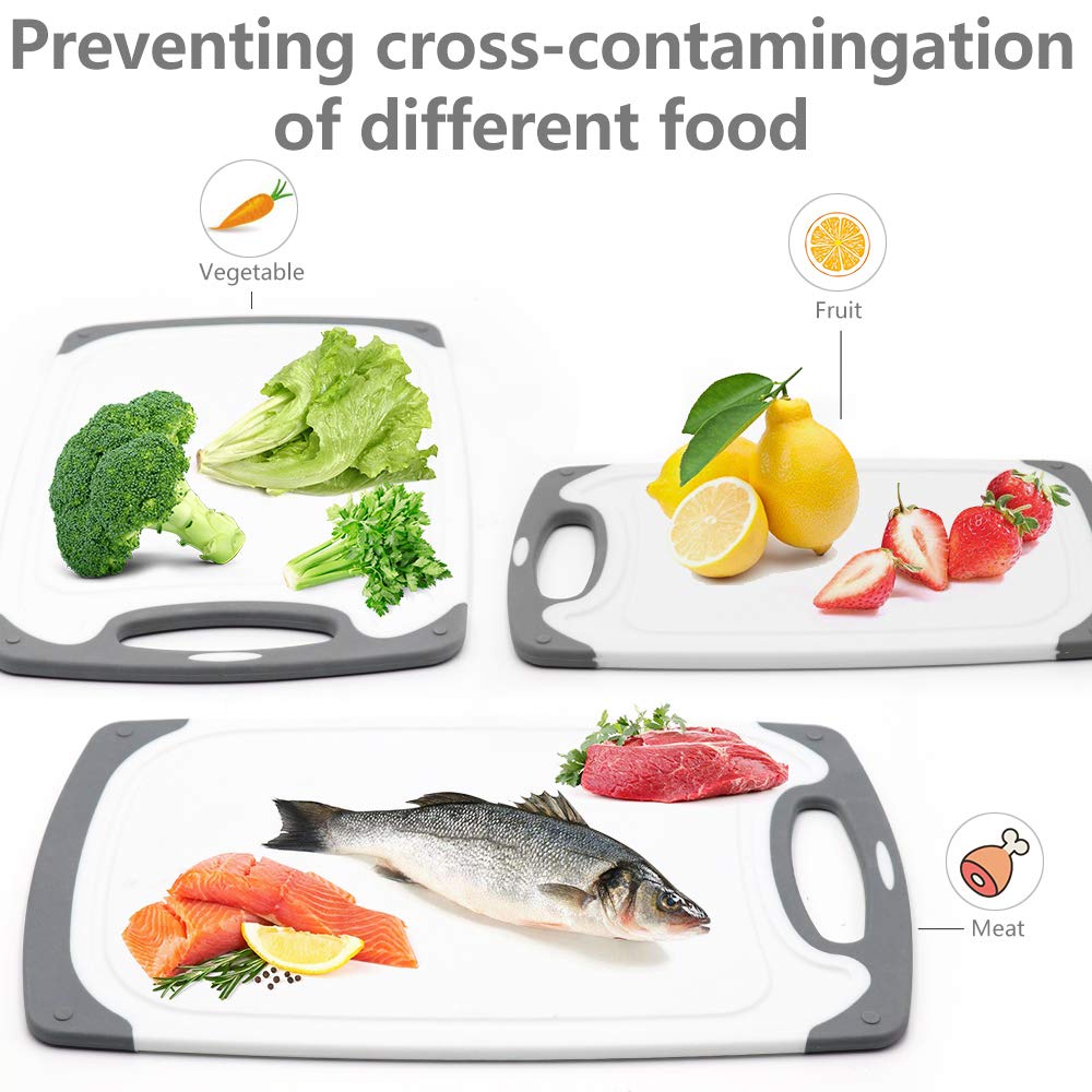 Plastic Cutting Boards for Kitchen, Set of 4, with Non-Slip Feet